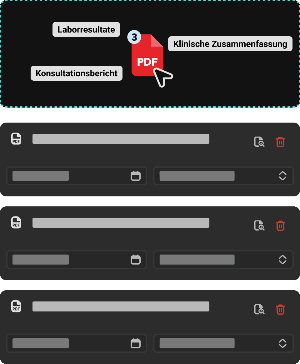 Einfache Importierung von medizinischen Untersuchungen per Drag-and-Drop oder Dateiauswahl