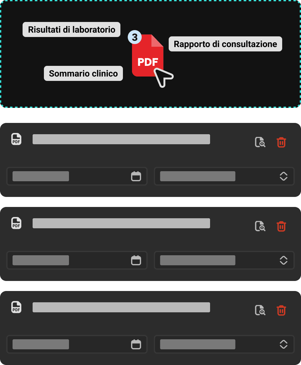 Importazione facile degli esami medici tramite trascinamento o selezione dei file